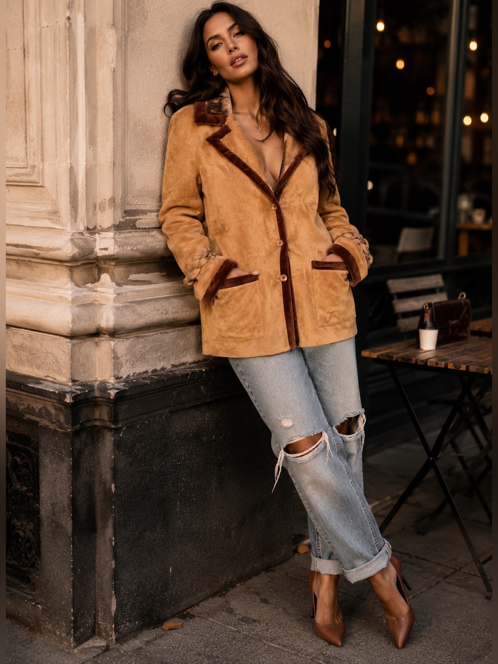 NWT Salvatore Ferragamo Made In Italy, Suede Leather Lambs Shearling Jacket